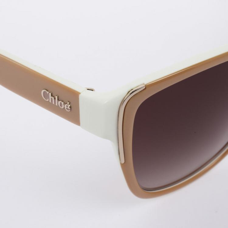 Pre Owned Chloe Beige and White 601S Cat Eye Women's Sunglasses