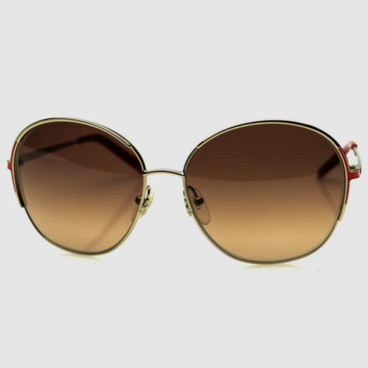 Pre Owned Chloé Gold Red CE104S Round Womens Sunglasses
