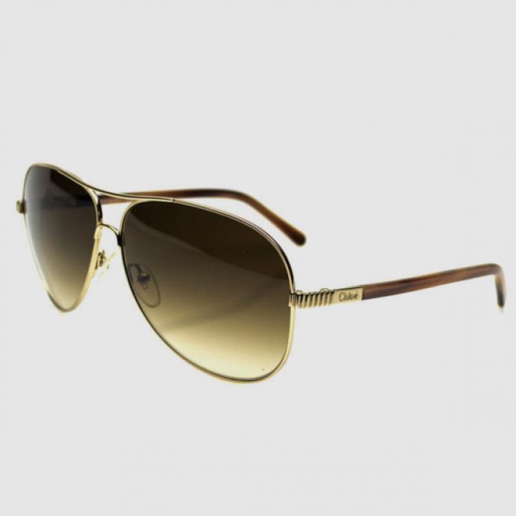 Pre Owned Chloé Gold and Brown CE102S Aviator Sunglasses