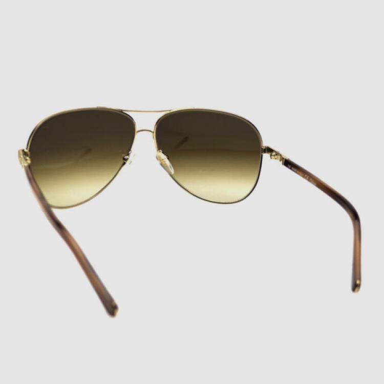 Pre Owned Chloé Gold and Brown CE102S Aviator Sunglasses