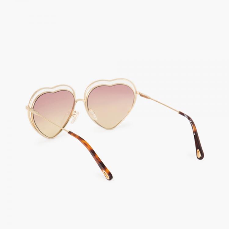 Pre Owned Chloe Gold Full Rim Heart Silver Sunglasses