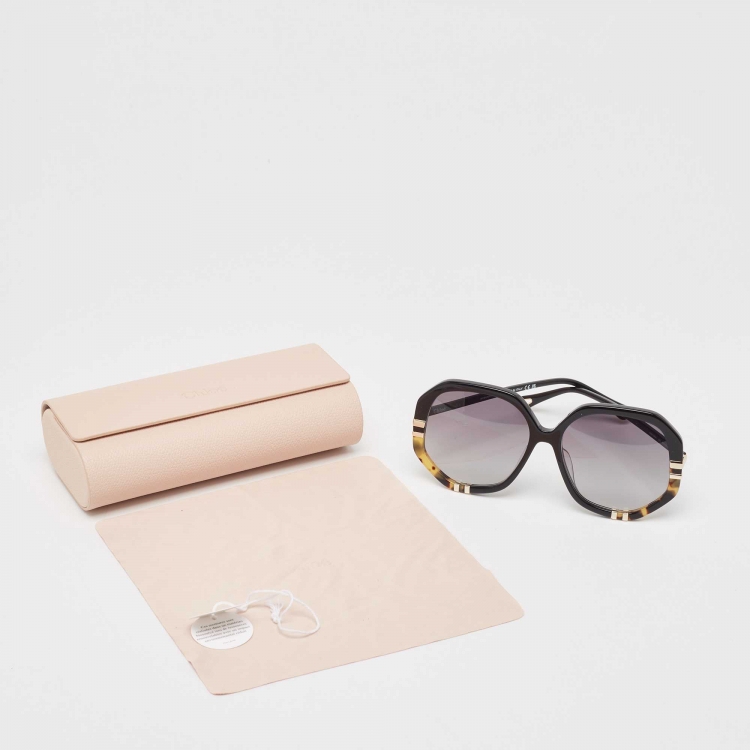 مملوكة مسبقًا Chloe Black Gradient Tortoise Frame Geometric Sunglasses
