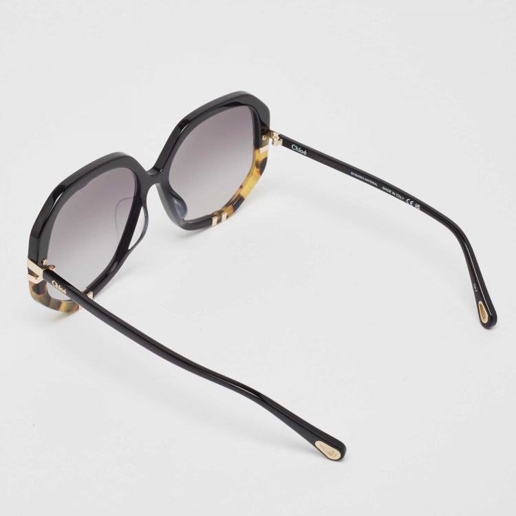 مملوكة مسبقًا Chloe Black Gradient Tortoise Frame Geometric Sunglasses