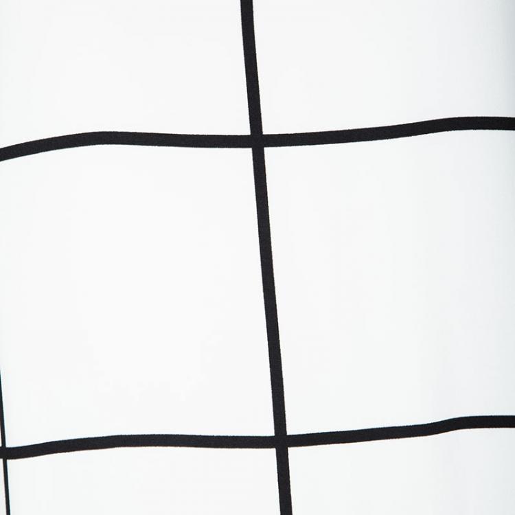 Pre Owned Chloe Monochrome Checked Crepe Ruffled Bottom Long Sleeve Dress M