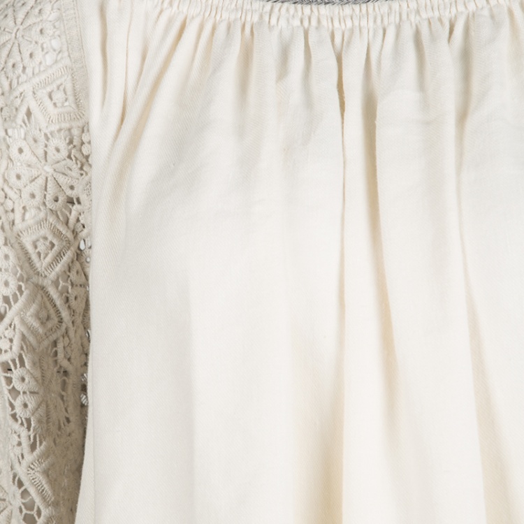 مملوكة مسبقًا Chloe Cream Contrast Trim Guipure Lace Detail Long Sleeve Blouse M