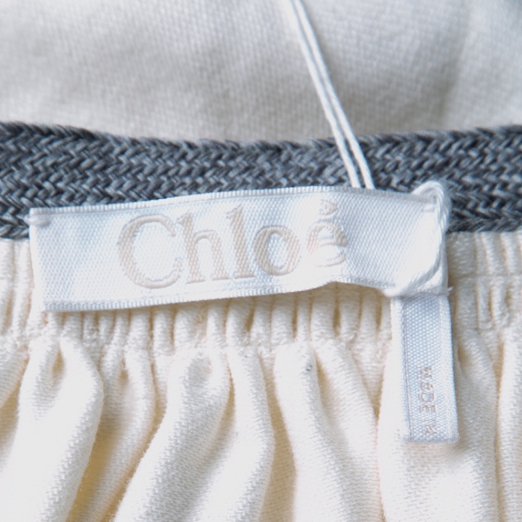 مملوكة مسبقًا Chloe Cream Contrast Trim Guipure Lace Detail Long Sleeve Blouse M