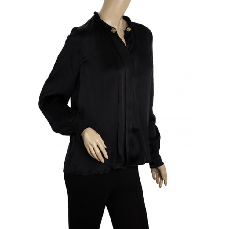 Pre Owned Chloe Velvet Embellished Collar Silk Shirt S