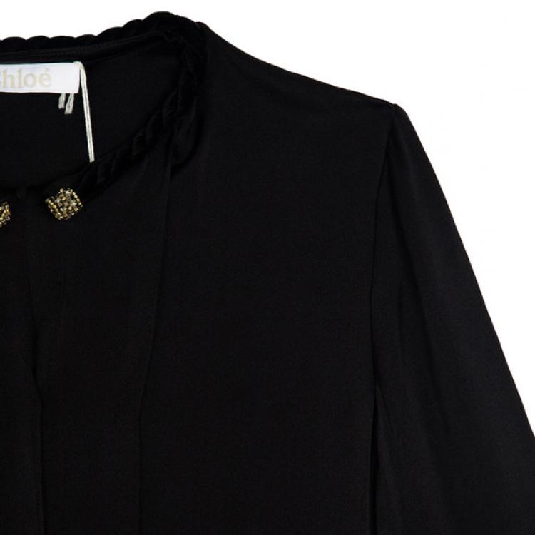 Pre Owned Chloe Velvet Embellished Collar Silk Shirt S