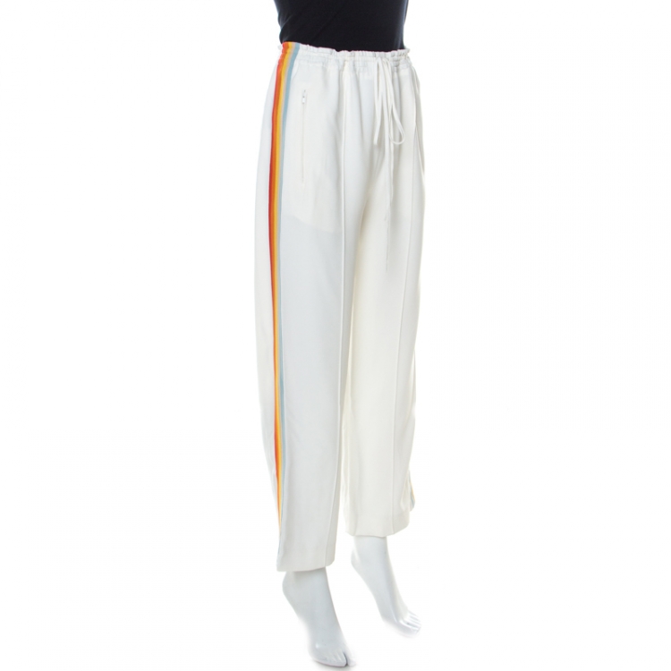 Pre Owned Chloe White Crepe Side Stripe Detail Drawstring Detail Trousers S