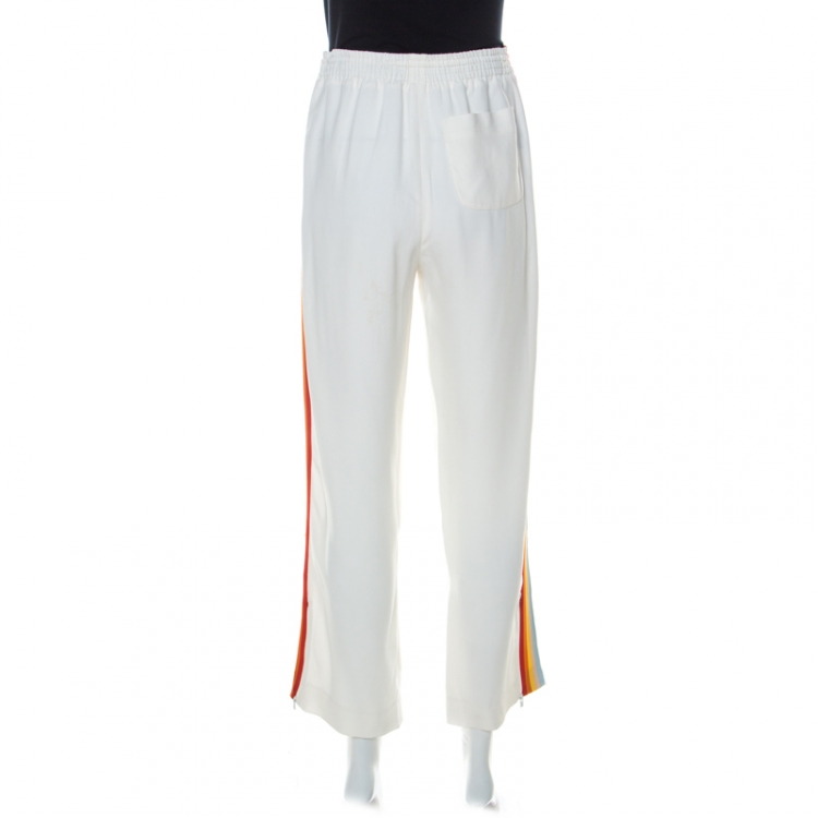 Pre Owned Chloe White Crepe Side Stripe Detail Drawstring Detail Trousers S