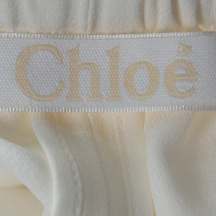 Pre Owned Chloe White Crepe Side Stripe Detail Drawstring Detail Trousers S
