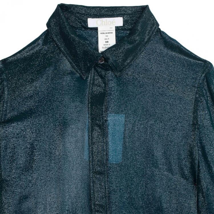 Pre Owned Chloe Silk Shimmery Blue Button Up Shirt M