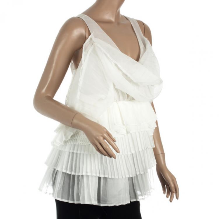 Pre Owned Chloe Beige Ruffle Silk Organza Top M