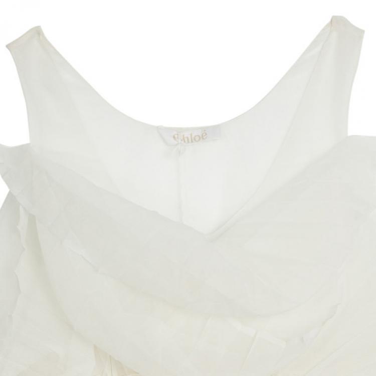 Pre Owned Chloe Beige Ruffle Silk Organza Top M