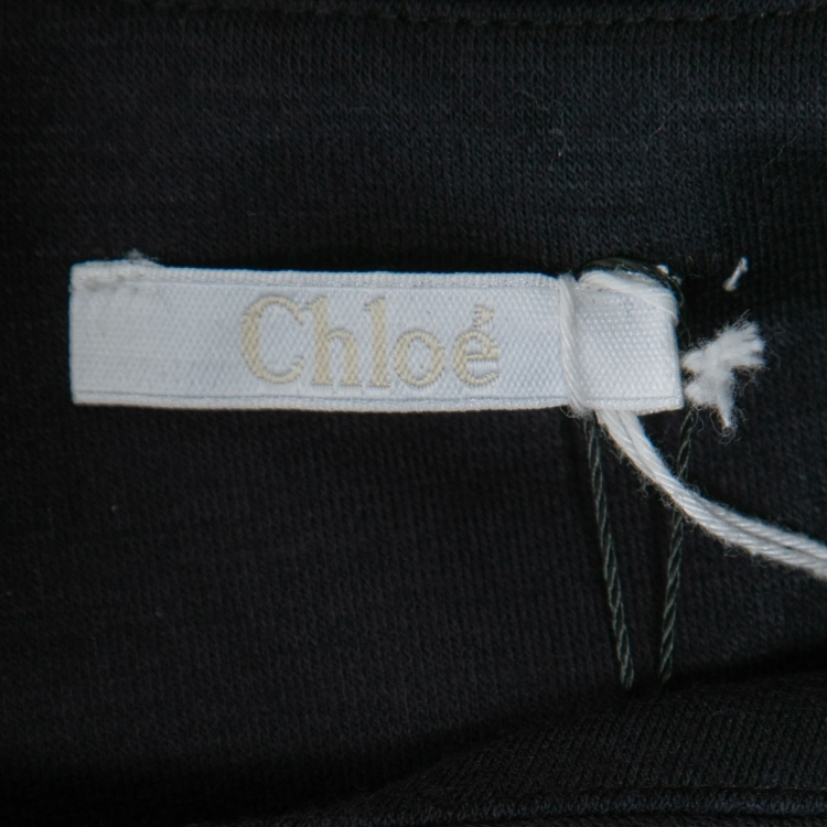 Pre Owned Chloé Navy Blue Stretch Wool Lace Detail Shift Dress XS