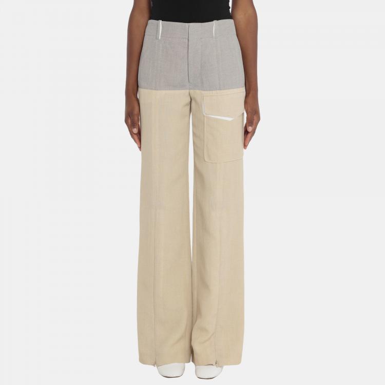 Pre Owned Chloe Beige/Grey Wide-Leg Pants S (FR 36)