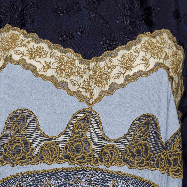 Pre Owned Chloe Blue Lace Trim Jacquard and Crepe Maxi Dress M