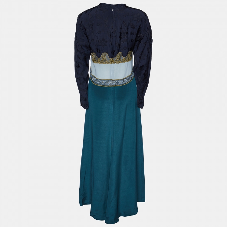 Pre Owned Chloe Blue Lace Trim Jacquard and Crepe Maxi Dress M
