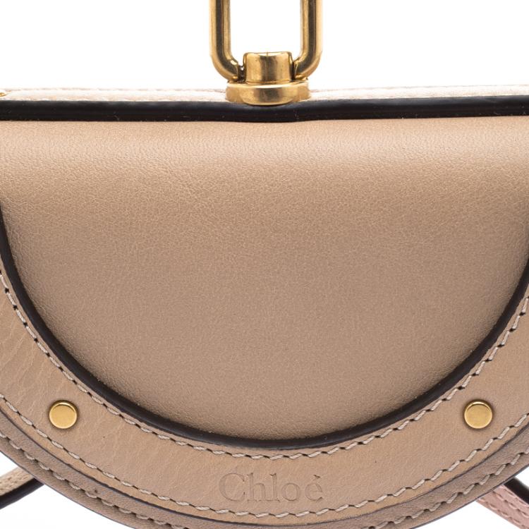 Pre Owned Chloe Beige Leather Mini Nile Minaudière Crossbody Bag
