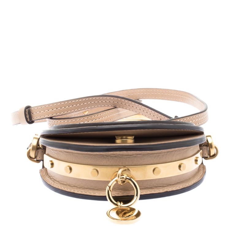 Pre Owned Chloe Beige Leather Mini Nile Minaudière Crossbody Bag