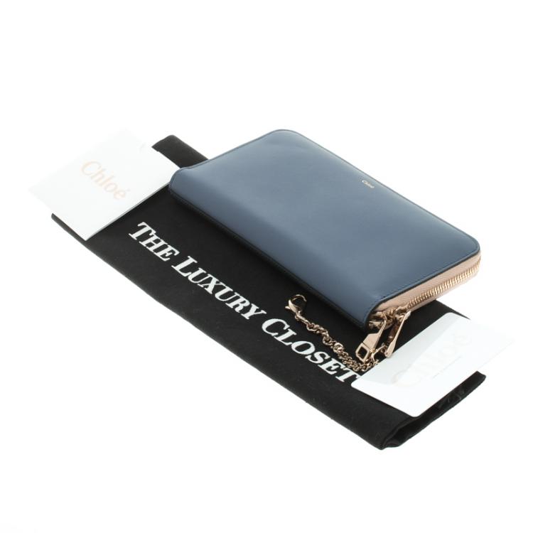 Pre Owned Chloe Stone Blue Leather Baylee Zip Around Wallet