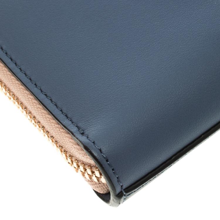 Pre Owned Chloe Stone Blue Leather Baylee Zip Around Wallet