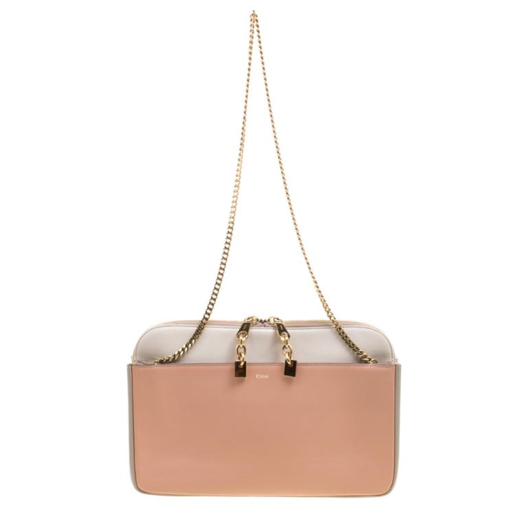 مملوكة مسبقًا Chloe Beige/Peach Leather Lucy Shoulder Bag