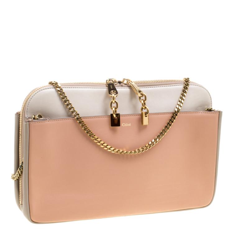 مملوكة مسبقًا Chloe Beige/Peach Leather Lucy Shoulder Bag