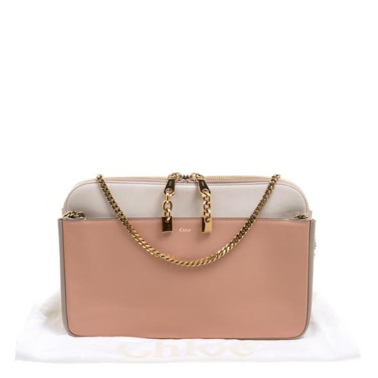 مملوكة مسبقًا Chloe Beige/Peach Leather Lucy Shoulder Bag
