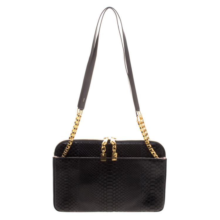 Pre Owned Chloe Black Python Lucy Shoulder Bag