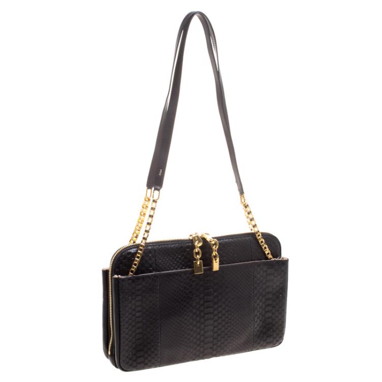 Pre Owned Chloe Black Python Lucy Shoulder Bag