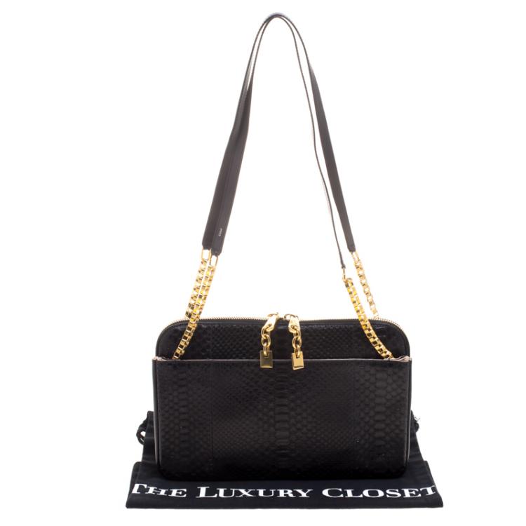 Pre Owned Chloe Black Python Lucy Shoulder Bag
