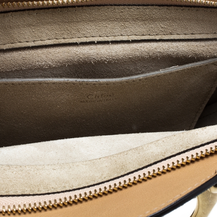 Pre Owned Chloe Beige Leather and Suede Small Pixie Round Shoulder Bag
