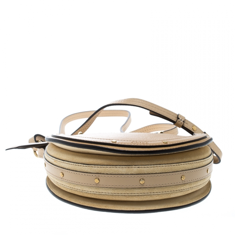 Pre Owned Chloe Beige Leather and Suede Small Pixie Round Shoulder Bag