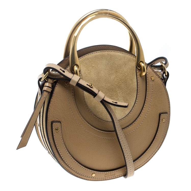 Pre Owned Chloe Beige Leather and Suede Small Pixie Round Shoulder Bag