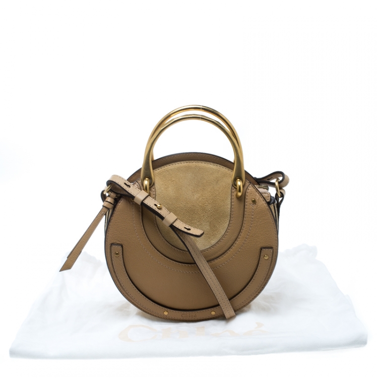 Pre Owned Chloe Beige Leather and Suede Small Pixie Round Shoulder Bag
