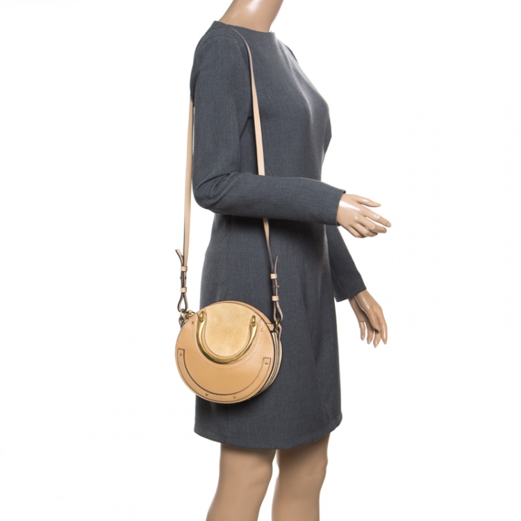 Pre Owned Chloe Beige Leather and Suede Small Pixie Round Shoulder Bag