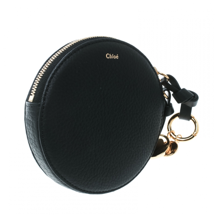 Pre Owned Chloe Black Leather Small Alphabet Round Purse 