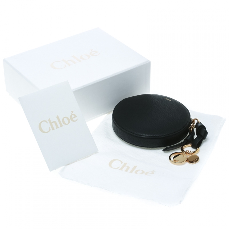 Pre Owned Chloe Black Leather Small Alphabet Round Purse 