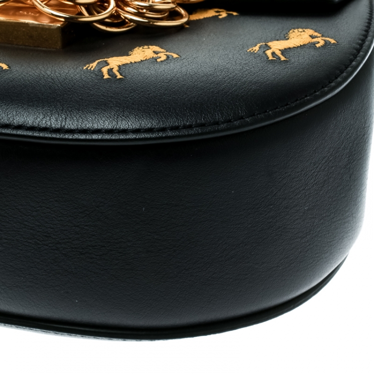 Pre Owned Chloe Black Bijou Embroidered Little Horses Leather Small Drew Crossbody Bag