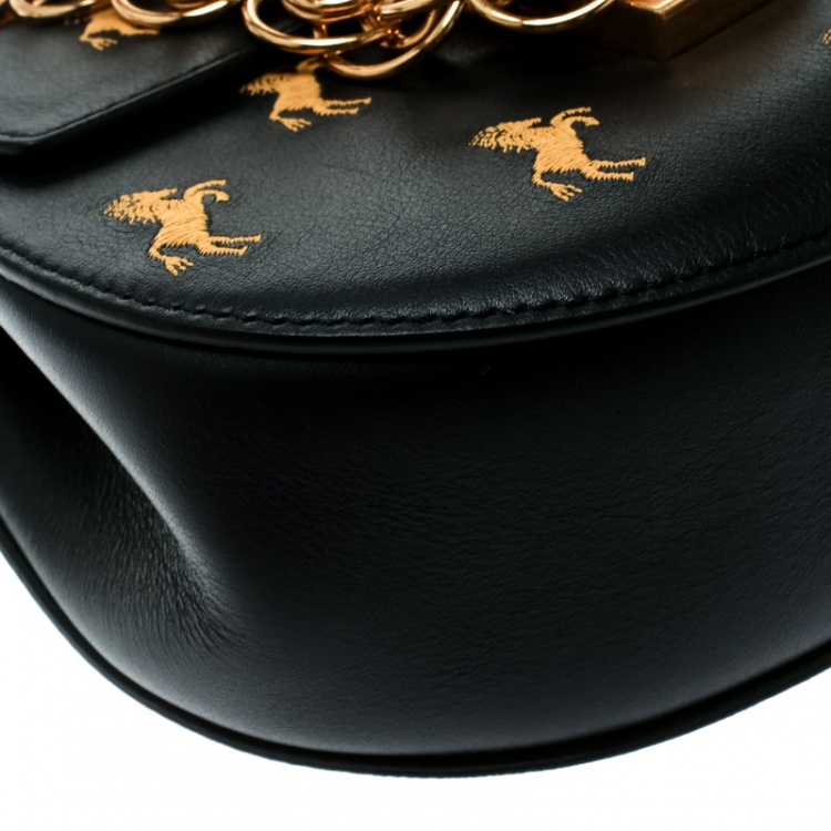 Pre Owned Chloe Black Bijou Embroidered Little Horses Leather Small Drew Crossbody Bag