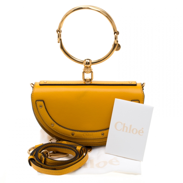 Pre Owned Chloe Mustard Leather Small Nile Minaudière Crossbody Bag