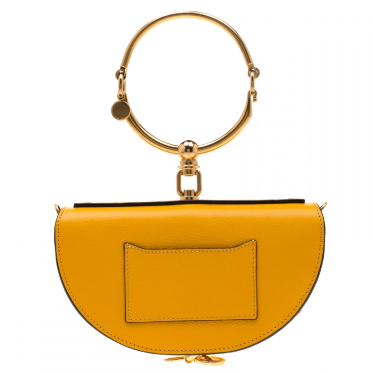 Pre Owned Chloe Mustard Leather Small Nile Minaudière Crossbody Bag