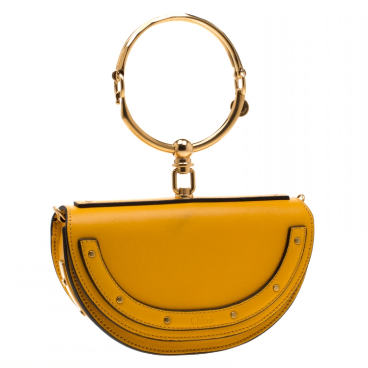 Pre Owned Chloe Mustard Leather Small Nile Minaudière Crossbody Bag
