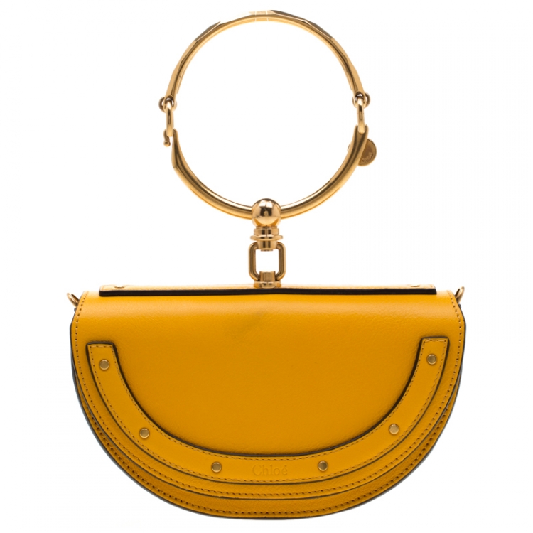 Pre Owned Chloe Mustard Leather Small Nile Minaudière Crossbody Bag