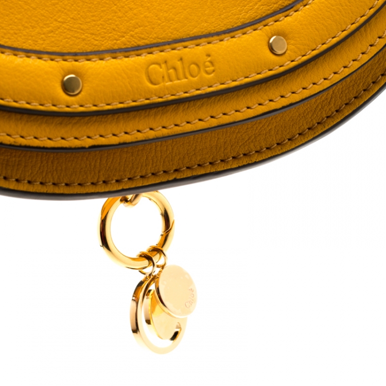 Pre Owned Chloe Mustard Leather Small Nile Minaudière Crossbody Bag