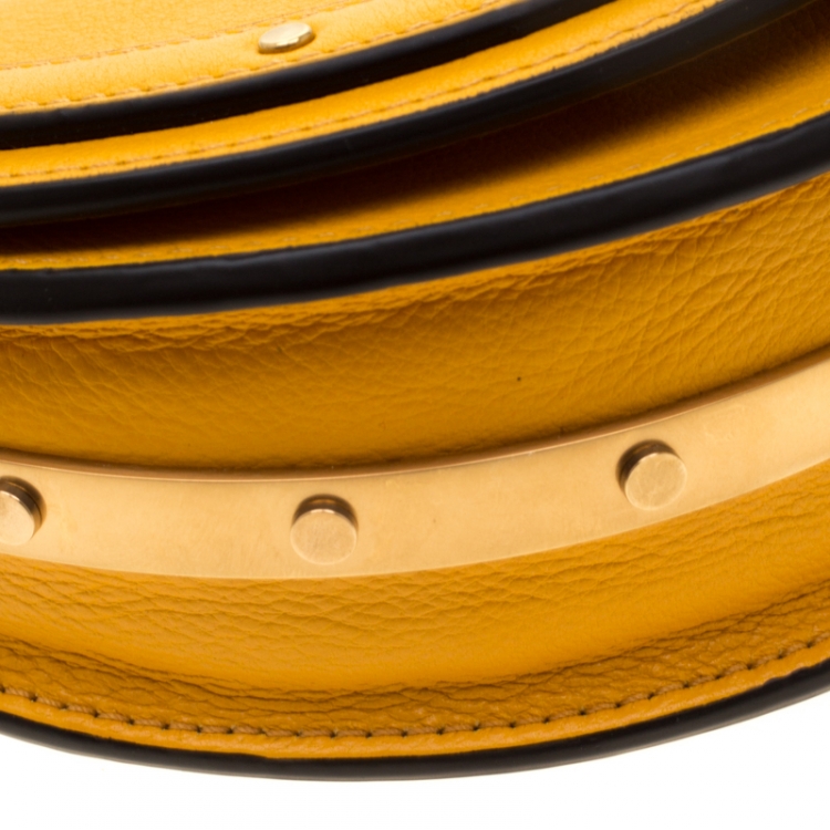 Pre Owned Chloe Mustard Leather Small Nile Minaudière Crossbody Bag