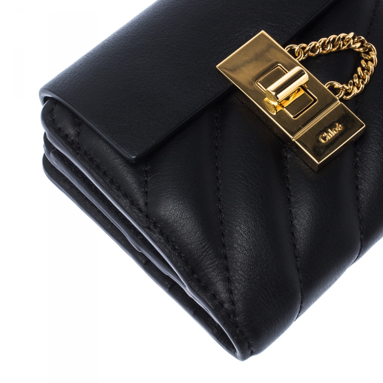 Pre Owned Chloe Black Quilted Leather Compact Drew Wallet