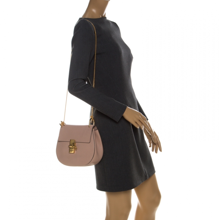 Pre Owned Chloe Cement Pink Leather Medium Drew Shoulder Bag
