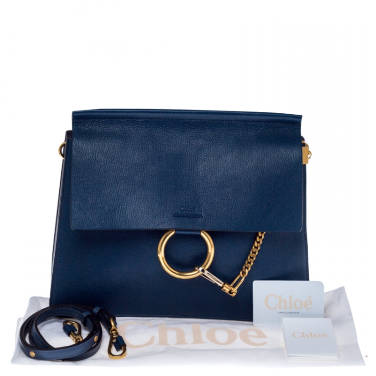 Pre Owned Chloe Blue Leather and Suede Faye Shoulder Bag